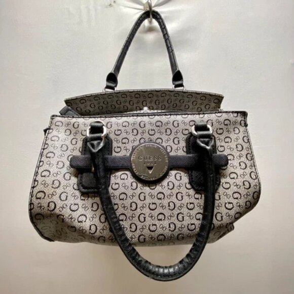 GUESS Slouchy Satchel Black Grey Signature Women's Oversized Shoulder Bag (Read) - Picture 15 of 15